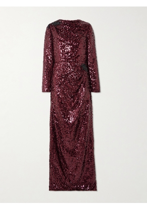 Erdem - Crystal-embellished Draped Sequined Crepe De Chine Gown - Red - UK 8,UK 10,UK 12,UK 14