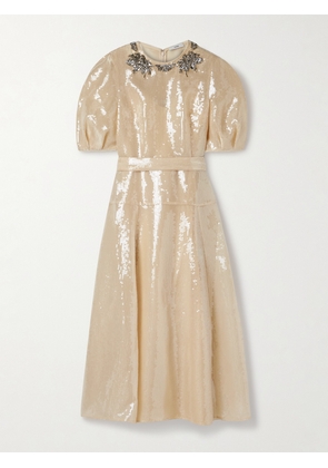 Erdem - Crystal-embellished Sequined Organza Midi Dress - Cream - UK 6,UK 8,UK 10,UK 12,UK 14