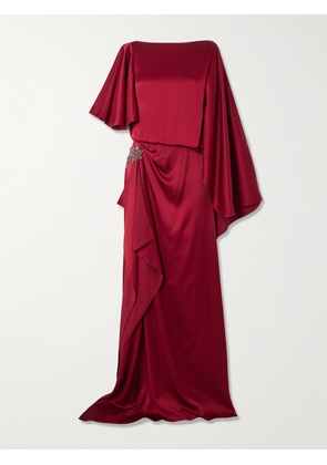 Erdem - Asymmetric Crystal-embellished Draped Satin Gown - Red - UK 6,UK 8,UK 10,UK 12,UK 14,UK 16