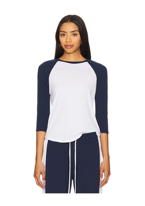 Michael Lauren Katya Raglan 3/4 Sleeve Tee in Navy,White. Size L. Also in XS, S, M, XL.