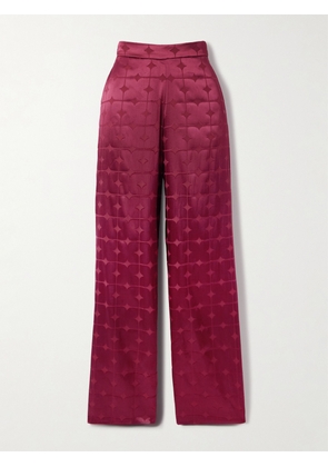 Dima Ayad - Geometric Devoré-satin Straight-leg Pants - Burgundy - XS,S,M,L,XL,XXL,XXXL,XXXXL