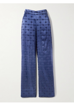 Dima Ayad - Geometric Devoré-satin Straight-leg Pants - Blue - XS,S,M,L,XL,XXL,XXXL,XXXXL