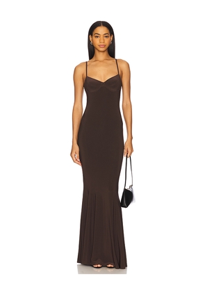Norma Kamali Underwire Fishtail Gown in Chocolate. Size L. Also in XS, S, M, XL.