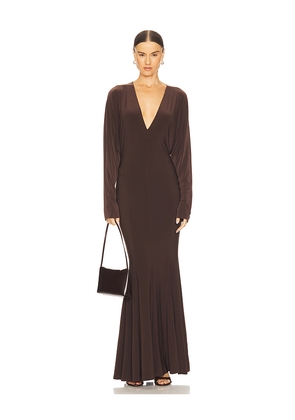 Norma Kamali x REVOLVE Dolman V Neck Fishtail Gown in Chocolate. Size S. Also in M.