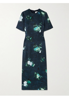 Erdem - Floral-print Duchesse-satin Midi Dress - Blue - UK 6,UK 8,UK 10,UK 12,UK 14,UK 16,UK 18,UK 20