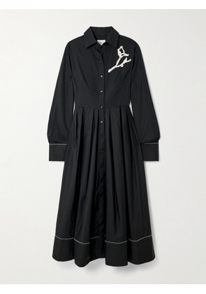 Erdem - Embroidered Pleated Cotton-poplin Midi Shirt Dress - Black - UK 6,UK 8,UK 10,UK 12,UK 14,UK 16