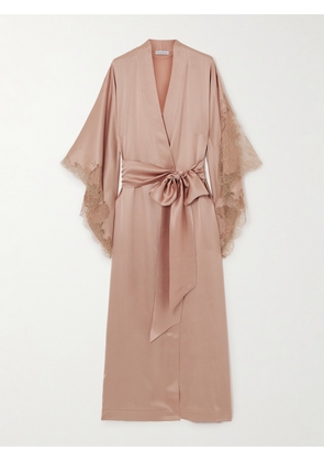 Carine Gilson - Belted Lace-trimmed Silk-satin Robe - Pink - small,medium,large,x large