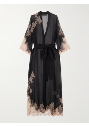 Carine Gilson - Lace-trimmed Silk-chiffon Robe - Black - small,medium,large,x large