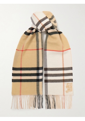 Burberry - Fringed Checked Cashmere Scarf - Neutrals - One size