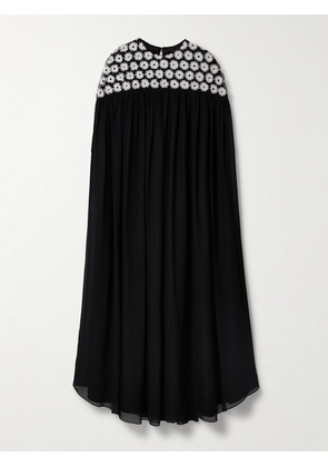 Dima Ayad - Gathered Embroidered Tulle And Georgette Maxi Dress - Black - x small,small,medium,large,x large,xx large,xxx large,xxxx large