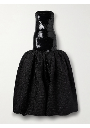 Dima Ayad - Strapless Sequined Satin-jersey And Metallic Cloqué Gown - Black - x small,small,medium,large