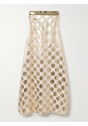 Dima Ayad - Strapless Sequin-embellished Metallic Polka-dot Brocade Gown - Gold - x small,small,medium,large,x large,xx large