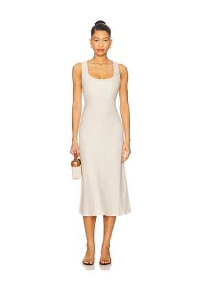 L'Academie by Marianna Eula Linen Midi Dress in Beige. Size L. Also in XS, XXS, S, M, XL.