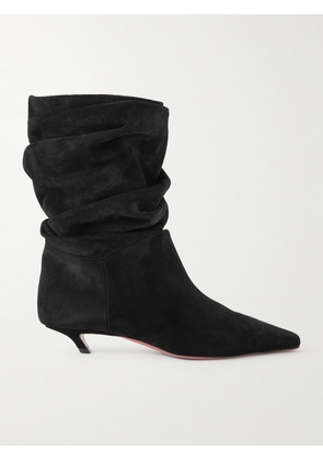 Amina Muaddi - Jamie Ruched Suede Ankle Boots - Black - IT36,IT36.5,IT37,IT37.5,IT38,IT38.5,IT39,IT39.5,IT40,IT40.5,IT41,IT41.5,IT42