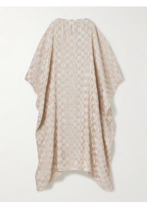Dima Ayad - Cocoon Checked Plissé-satin Gown - Ivory - XS/S,M/L,XL/2XL,3XL/4XL