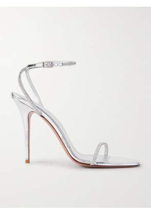 Amina Muaddi - Diamante Crystal-embellished Metallic Leather Sandals - Silver - IT36,IT36.5,IT37,IT37.5,IT38,IT38.5,IT39,IT39.5,IT40,IT40.5,IT41,IT41.5,IT42