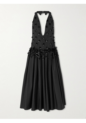 Diotima - Open-back Embellished Pleated Cotton-poplin Halterneck Midi Dress - Black - 1,2,3,4