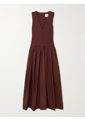ESSE Studios - Stretch-knit And Gathered Organic Cotton-poplin Maxi Dress - Brown - UK 6,UK 8,UK 10,UK 12,UK 14