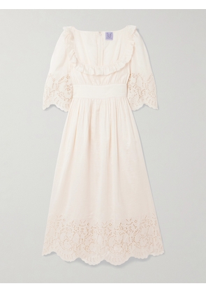 Thierry Colson - Yolande Ruffled Scalloped Broderie Anglaise Cotton And Silk-blend Voile Maxi Dress - White - x small,small,medium,large,x large