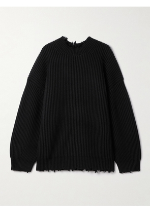 SIMKHAI - Willa Distressed Ribbed Wool Sweater - Black - x small,small,medium,large,x large