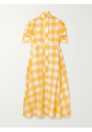 Thierry Colson - Venetia Ruffled Gingham Linen And Cotton-blend Midi Dress - Yellow - x small,small,medium,large,x large