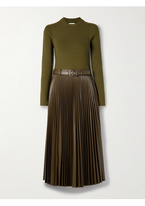 SIMKHAI - Abilene Belted Pleated Ribbed-knit Midi Dress - Green - x small,small,medium,large,x large