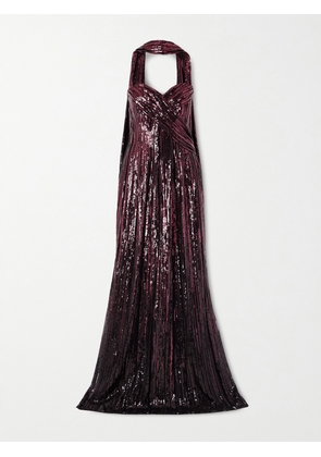Elie Saab - Strapless Scarf-detailed Sequined Tulle Gown - Burgundy - FR 36,FR 38,FR 40,FR 42,FR 44,FR 46