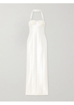 Danielle Frankel - Lette Tulle-trimmed Wool And Silk-blend Twill Gown - Off-white - US0,US2,US4,US6,US8