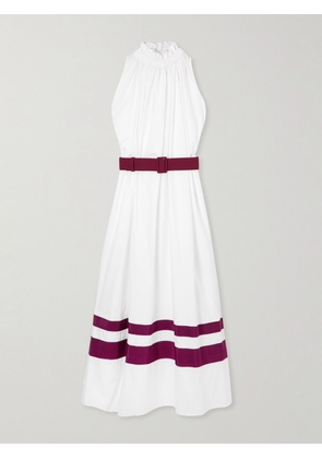 Marta Ferri - Camogli Grosgrain-trimmed Belted Cotton-twill Midi Dress - White - S/M,M/L,L/XL