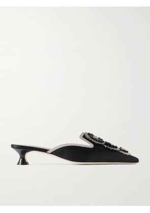 Manolo Blahnik - Merode 30 Grosgrain-trimmed Satin Mules - Black - IT36,IT36.5,IT37,IT37.5,IT38,IT38.5,IT39,IT39.5,IT40,IT40.5,IT41,IT41.5,IT42