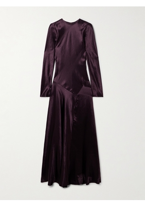 Abadia - Yara Paneled Hammered-satin Maxi Dress - Burgundy - US2,US4,US6,US8,US10,US12