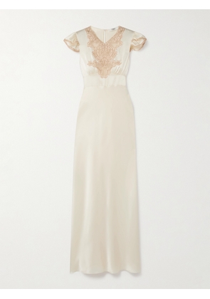 Chloé - Corded Lace-trimmed Silk-satin Midi Dress - Cream - FR 34,FR 36,FR 38,FR 40,FR 42,FR 44