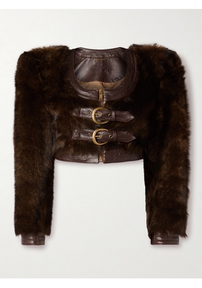 Chloé - Cropped Leather-trimmed Shearling Jacket - Brown - FR 34,FR 36,FR 38,FR 40