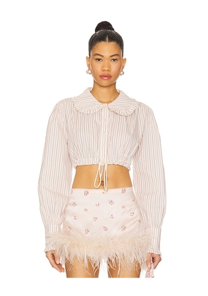 Milkwhite Crop Shirt With Collar in Coral. Size L. Also in S, XS, M.