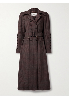 Chloé - Double-breasted Belted Checked Wool-blend Coat - Brown - FR 36,FR 38,FR 40