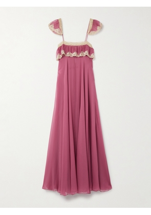 Chloé - Lace-trimmed Organic Silk-crepon Maxi Dress - Pink - FR 34,FR 36,FR 38,FR 42