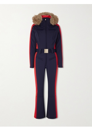 Goldbergh - Suvi Belted Hooded Plush-trimmed Padded Down Ski Suit - Blue - UK 6,UK 8,UK 10,UK 12,UK 14