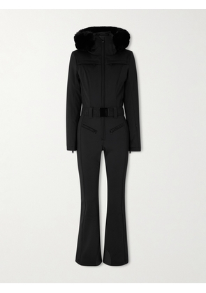 Goldbergh - Parry Belted Hooded Plush-trimmed Ski Suit - Black - UK 6,UK 8,UK 10,UK 12