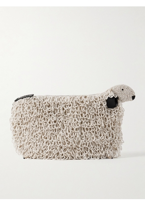 STAUD - Prairie Leather-trimmed Beaded Satin Clutch - White - One size