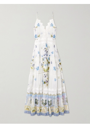Camilla - Tiered Lace-trimmed Cotton And Silk-blend Chiffon Maxi Dress - White - x small,small,medium,large,x large,xx large