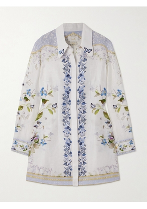Camilla - Crystal-embellished Broderie Anglaise Linen And Silk-blend Mini Shirt Dress - White - x small,small,medium,large,x large