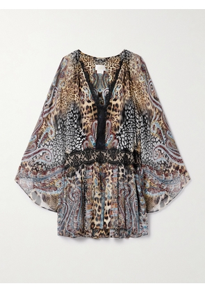 Camilla - Oversized Lace-trimmed Printed Silk Crepe De Chine Mini Dress - Multi - XS/S,M/L,XL/XXL