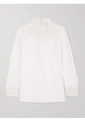 Emporio Sirenuse - Mikha Lace-paneled Cotton-blend Poplin Blouse - White - IT36,IT38,IT40,IT42,IT44,IT46,IT48,IT50