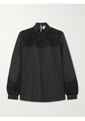 Emporio Sirenuse - Mona Broderie Anglaise Cotton-blend Poplin Blouse - Black - IT36,IT38,IT40,IT42,IT44,IT46,IT48,IT50