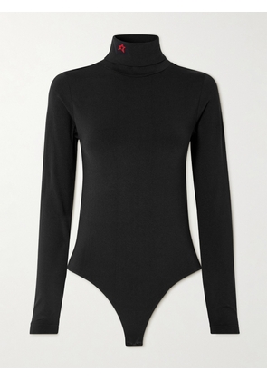 Perfect Moment - Embroidered Jersey Turtleneck Bodysuit - Black - x small,small,medium,large