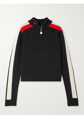 Perfect Moment - La Tour Intarsia Merino Wool Half-zip Sweater - Black - x small,small,medium,large