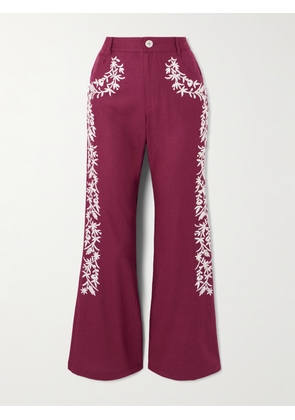 ALIX OF BOHEMIA - Bunny Canyon Embroidered Silk Flared Pants - US2,US4,US6,US8,US10,US12
