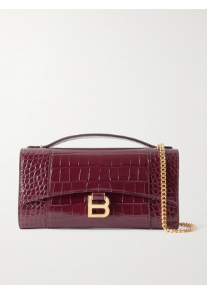 Balenciaga - Hourglass Croc-effect Patent-leather Shoulder Bag - Burgundy - One size