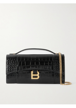 Balenciaga - Hourglass Croc-effect Patent-leather Shoulder Bag - Black - One size