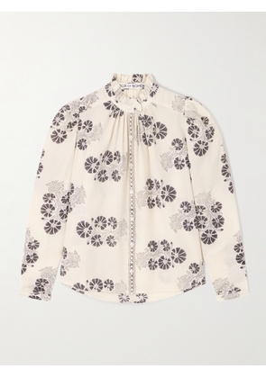 ALIX OF BOHEMIA - Artemis Java Ruched Floral-print Wool-twill Shirt - White - x small,small,medium,large,x large